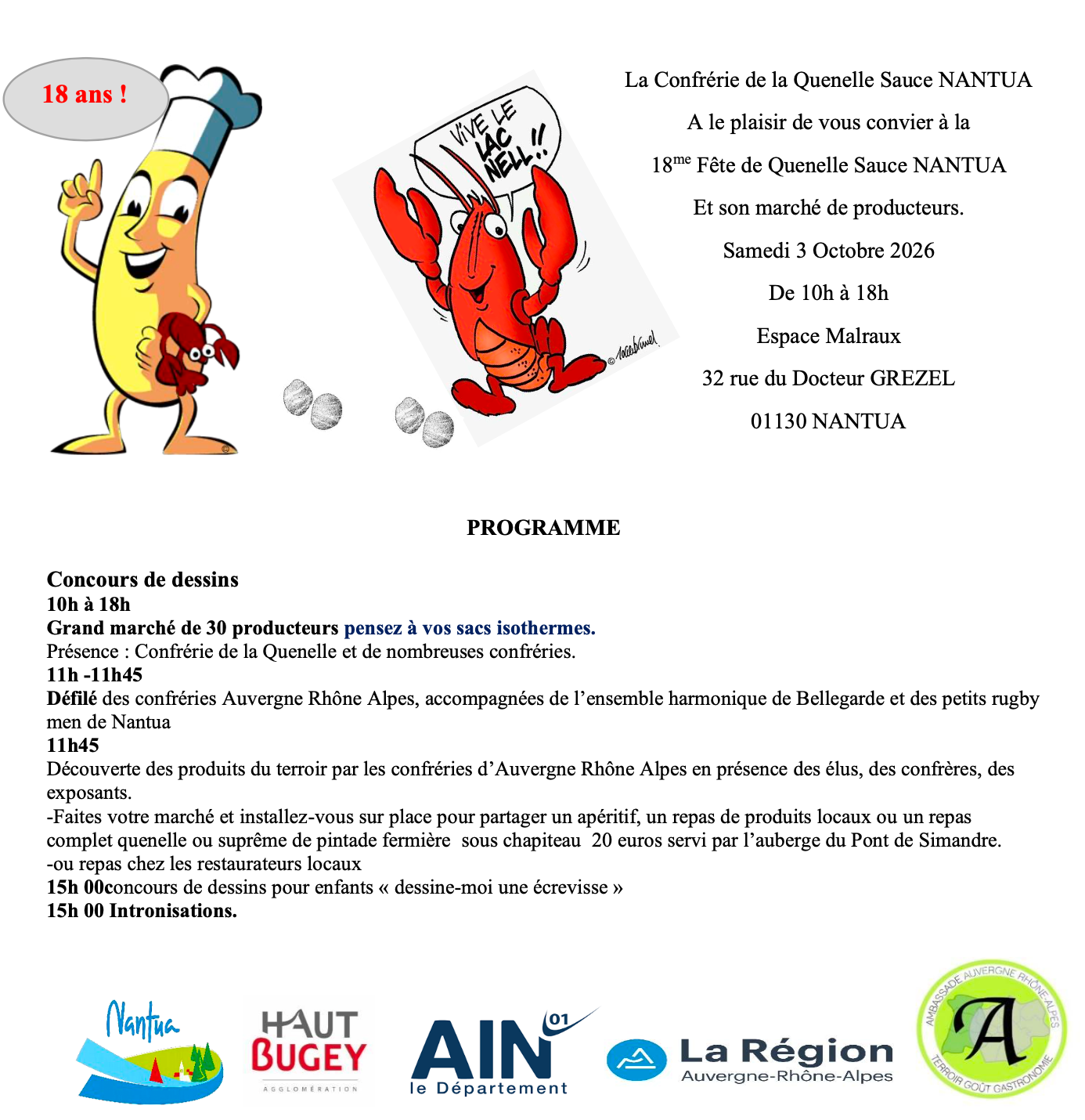 You are currently viewing Fête de la Quenelle Sauce Nantua : les 18 ans !